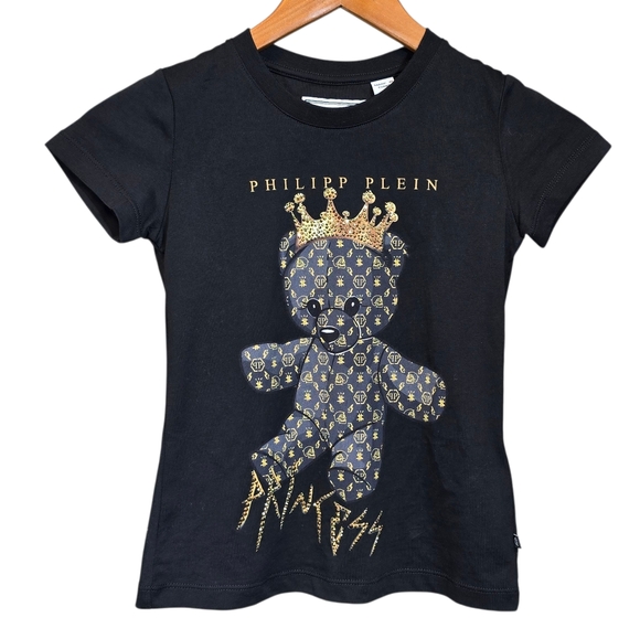 Philipp Plein Junior Rhinestone Teddy Bear Princess Short Sleeve T